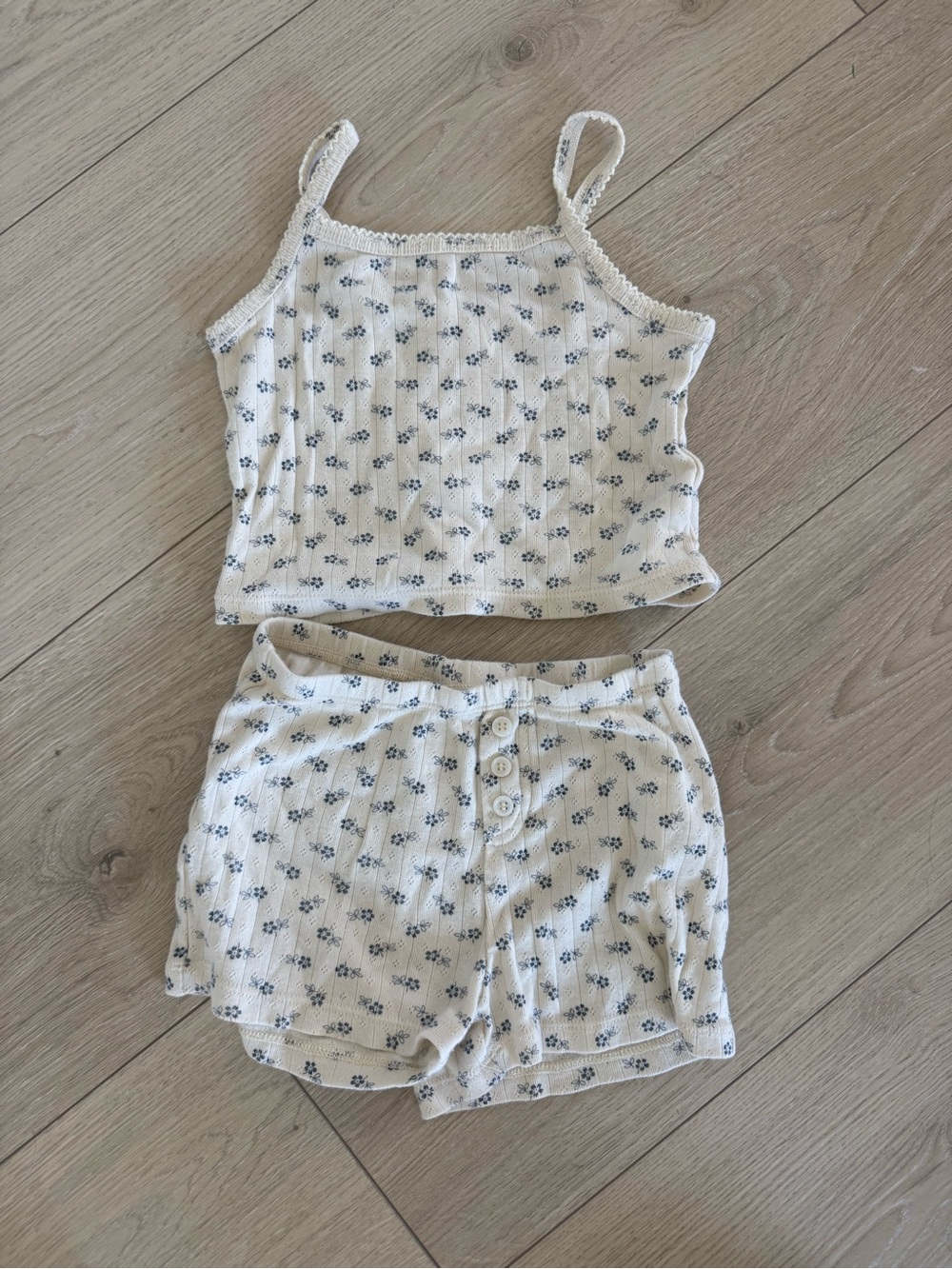 Rylee and Cru White Floral Ribbed Cami & Shorts Set